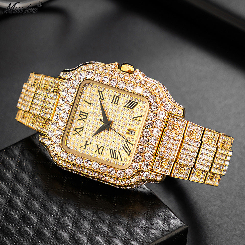 Straight European Hip Hop Diamond Quartz Wrist Watch