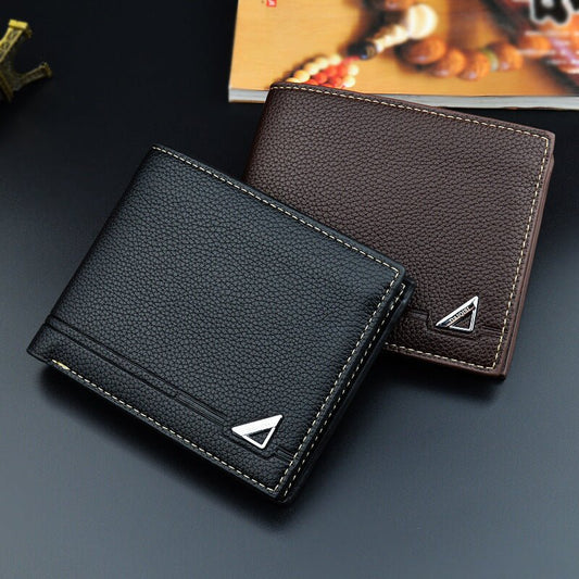 Men's Short Soft Leather Lychee Pattern