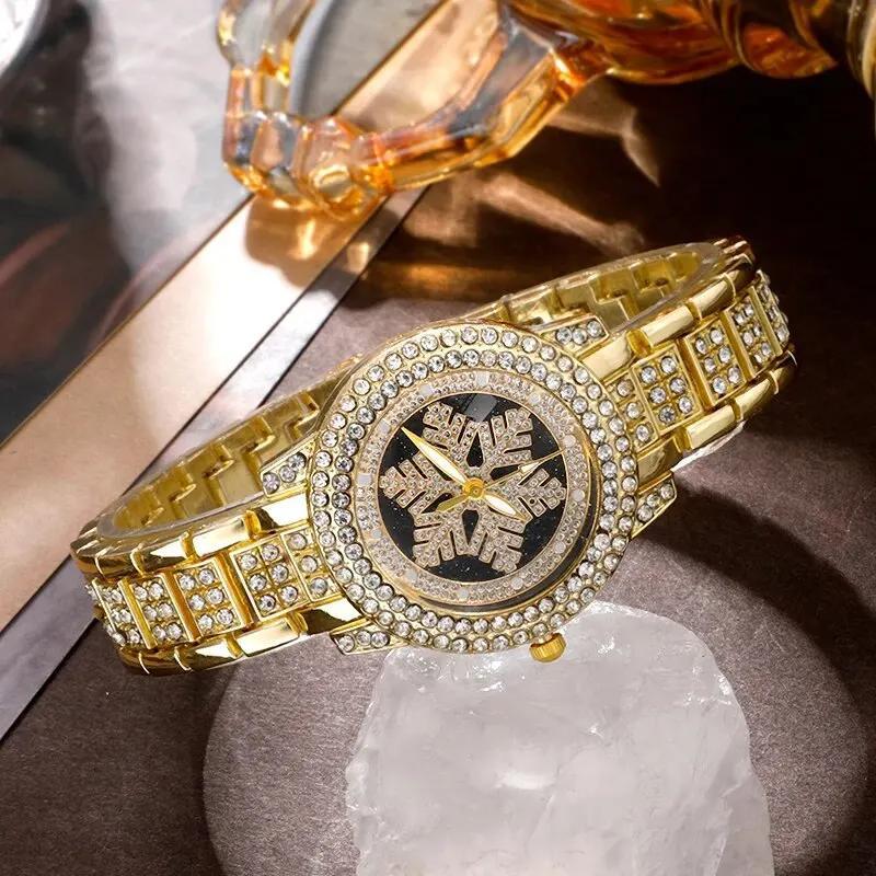 Snowflake Pattern Watch Luxury Full Rhinestone Jewelry Five-piece Set