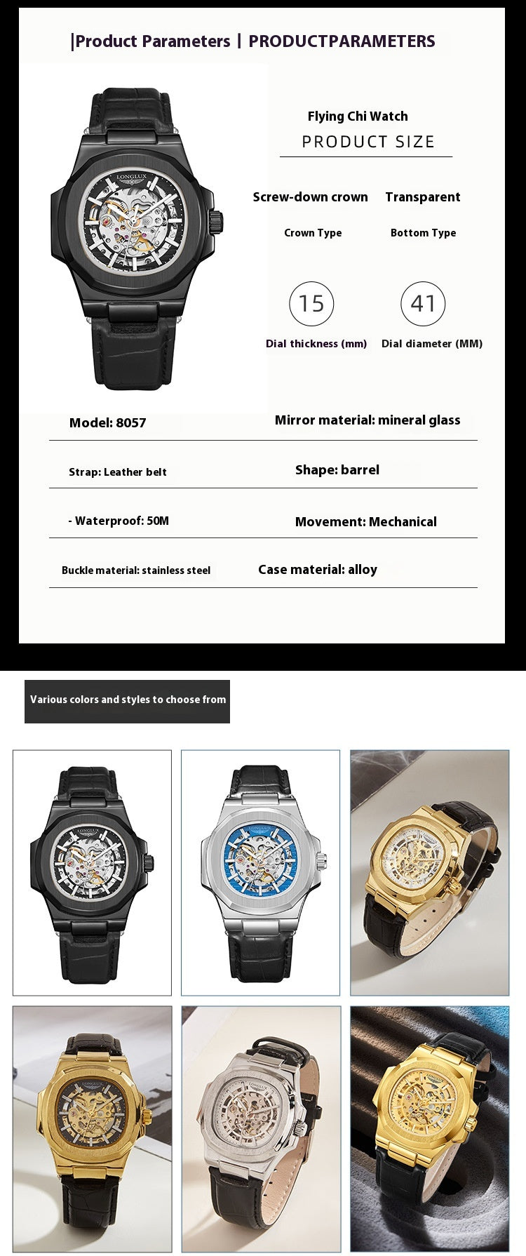 Barrel-shaped Leather Belt Waterproof Watch